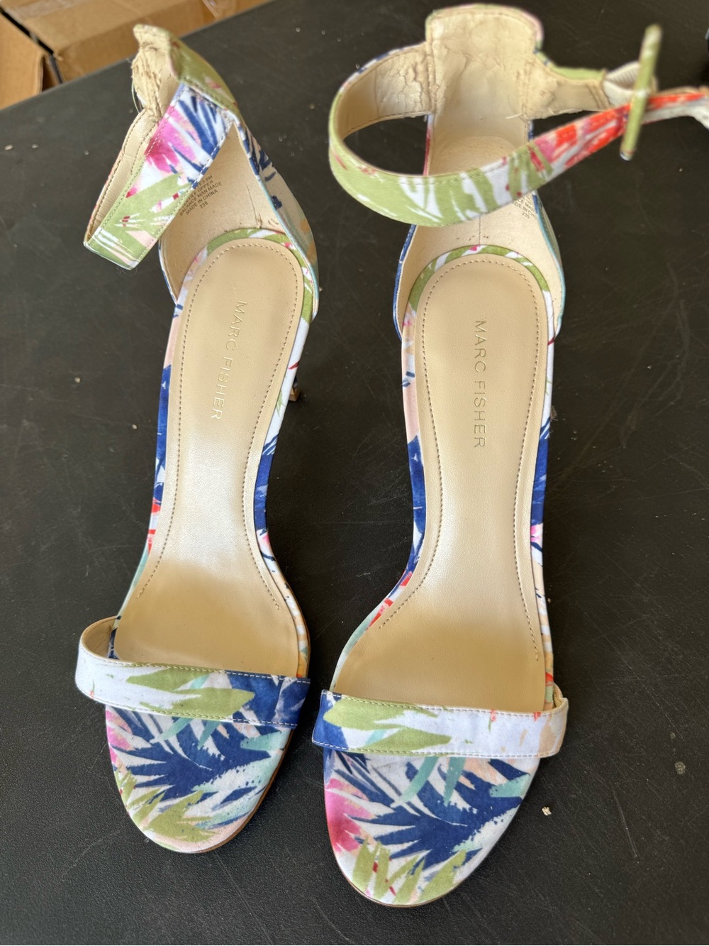 Marc Fisher Floral Open-Toe Ankle-Strap Heels in Blue, Green, Pink